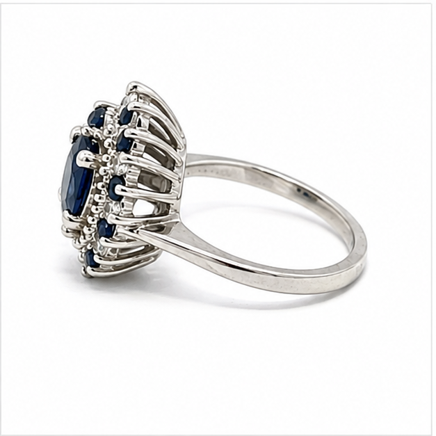 Sapphire & Diamond Halo Ring in 10K White Gold - Image 2