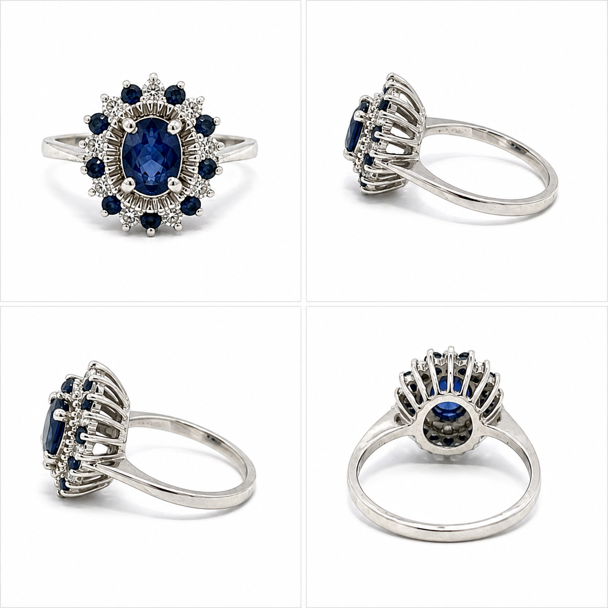 Sapphire & Diamond Halo Ring in 10K White Gold - Image 4