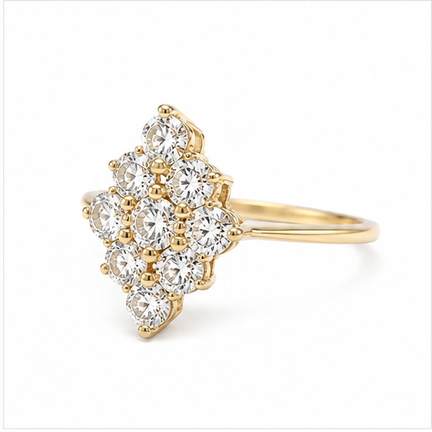 Nine-Diamond Cluster Ring in 14K Yellow Gold - Image 2