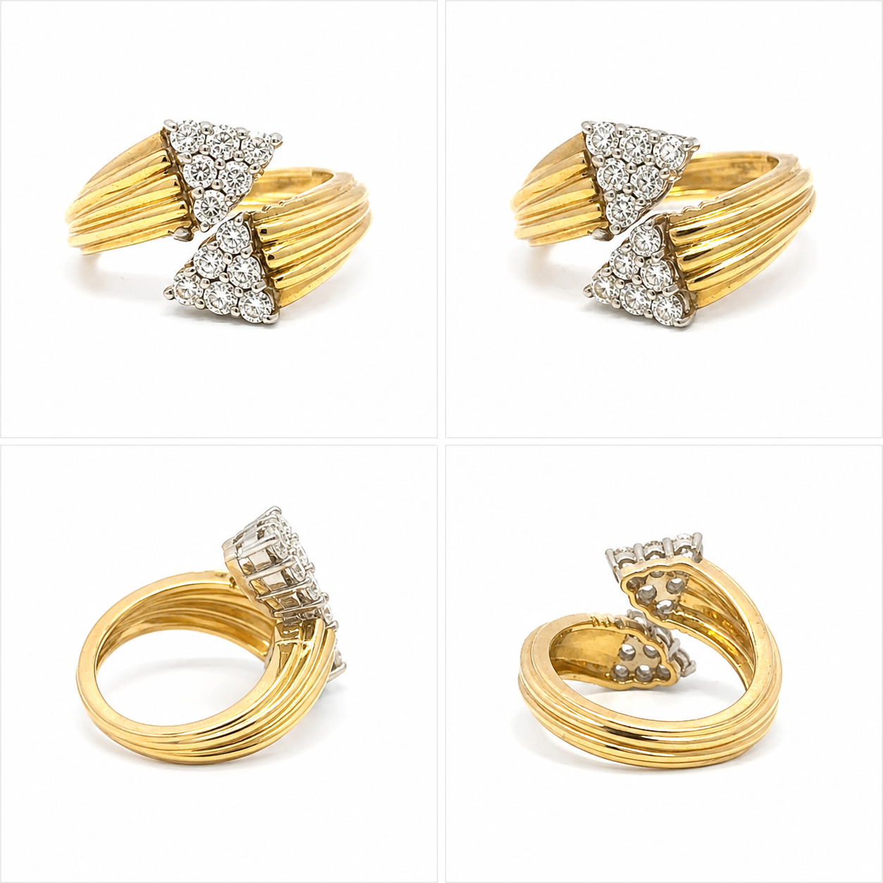 Estate 18K Yellow Gold Diamond Hinged Bypass Ring - Image 4