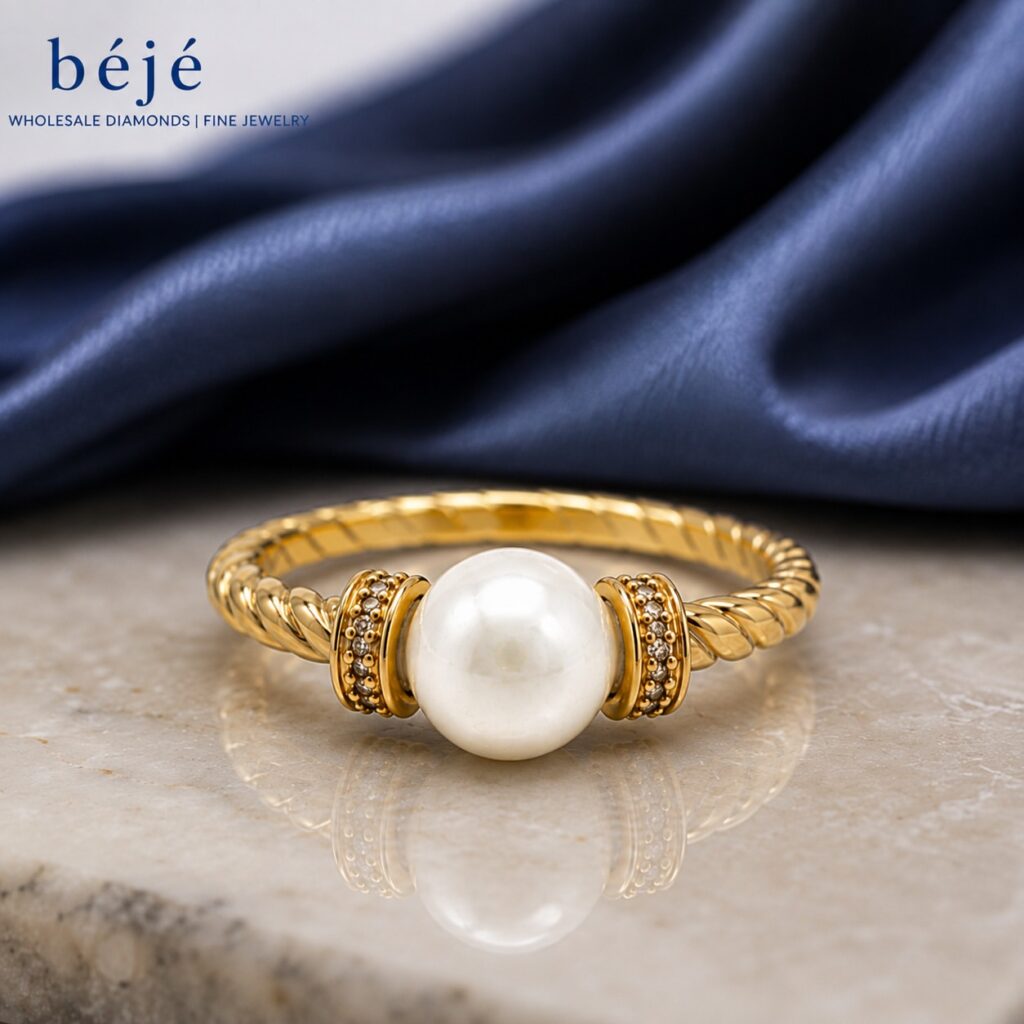 Classic Beauty Our Pearl Ring With a Twisted Gold Band - jewelry store in metairie - beje jewelry